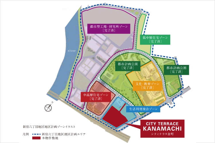 大規模環境創造型複合街区の計画ゾーンイラスト