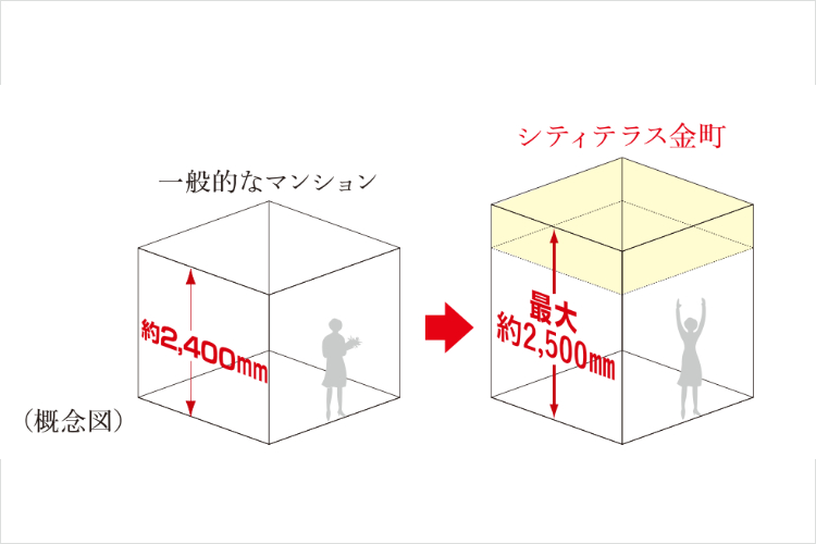 約2,500ｍの天井高の概念図